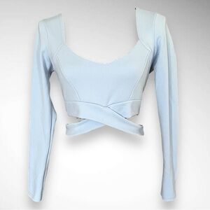 BOOHOO Light Blue Long Sleeve Cut Out Crop Top Size 8 | EUC